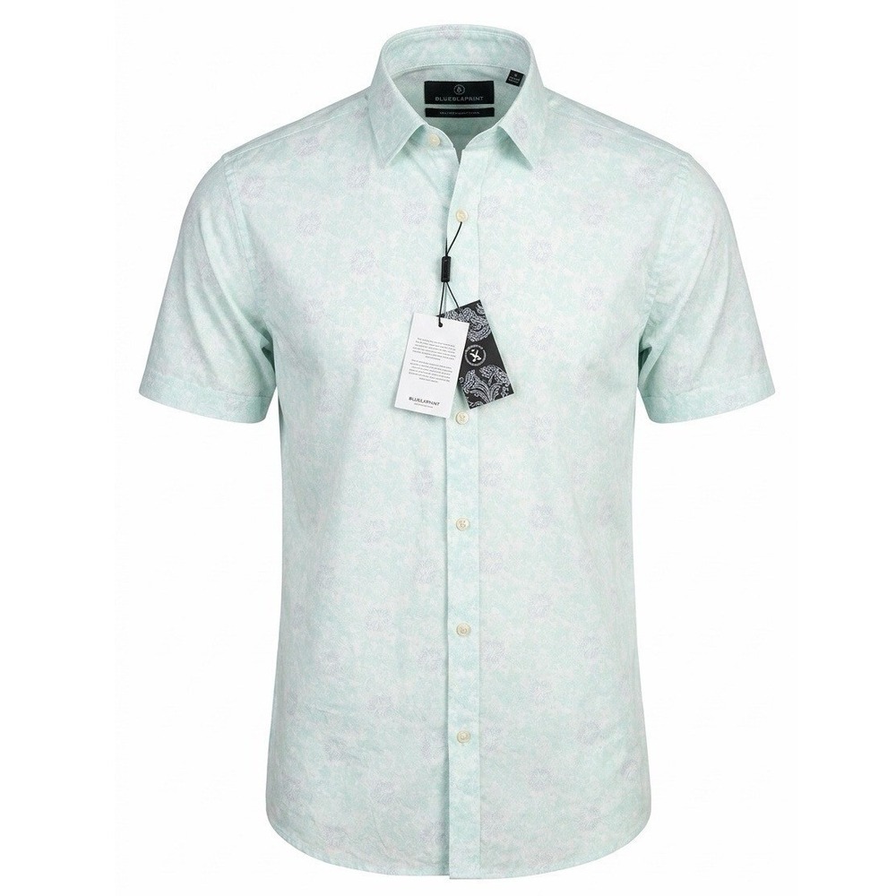 Blue&Print Mens Short Sleeve Floral Paisley Button Down Shirt Mint Green Small